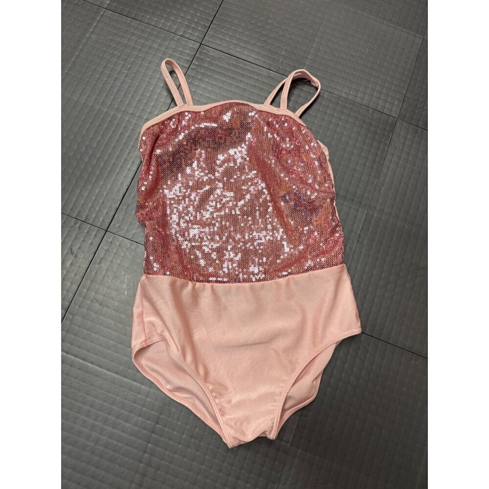 REVOLUTION DANCEWEAR GIRLS MC MEDIUM PINK SEQUIN DANCE COSTUME LEOTARD